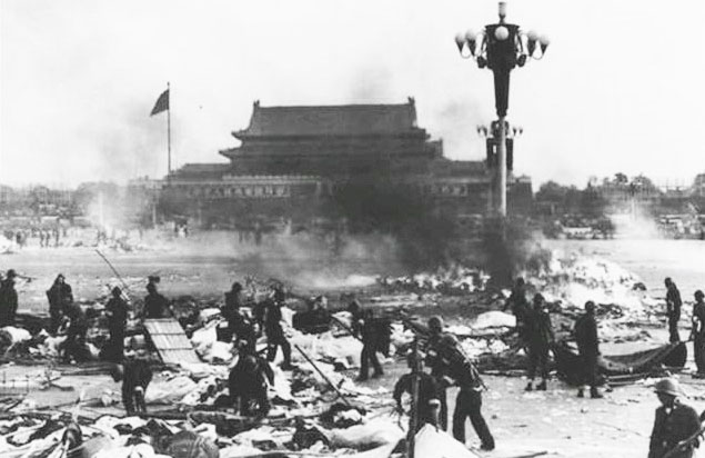 Hiện trường vụ thảm án tại Quảng trường Thiên An Môn năm 1989. (Ảnh: Internet)